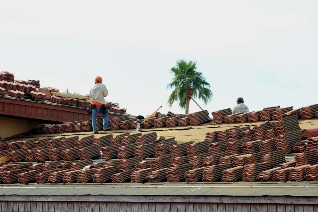 Roofer building a roof